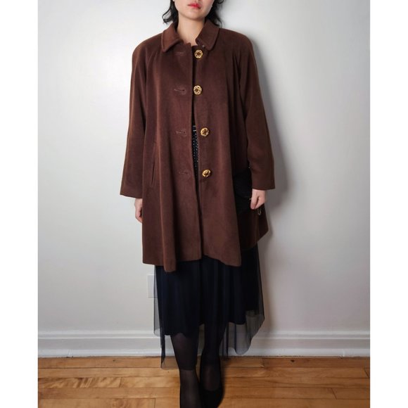 90s vintage angora wool swing coat women brown oversized winter long coat, retro - Picture 1 of 10